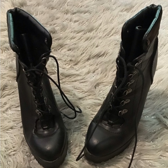 Black Leather High Heel Ankle Boots - Picture 2 of 4